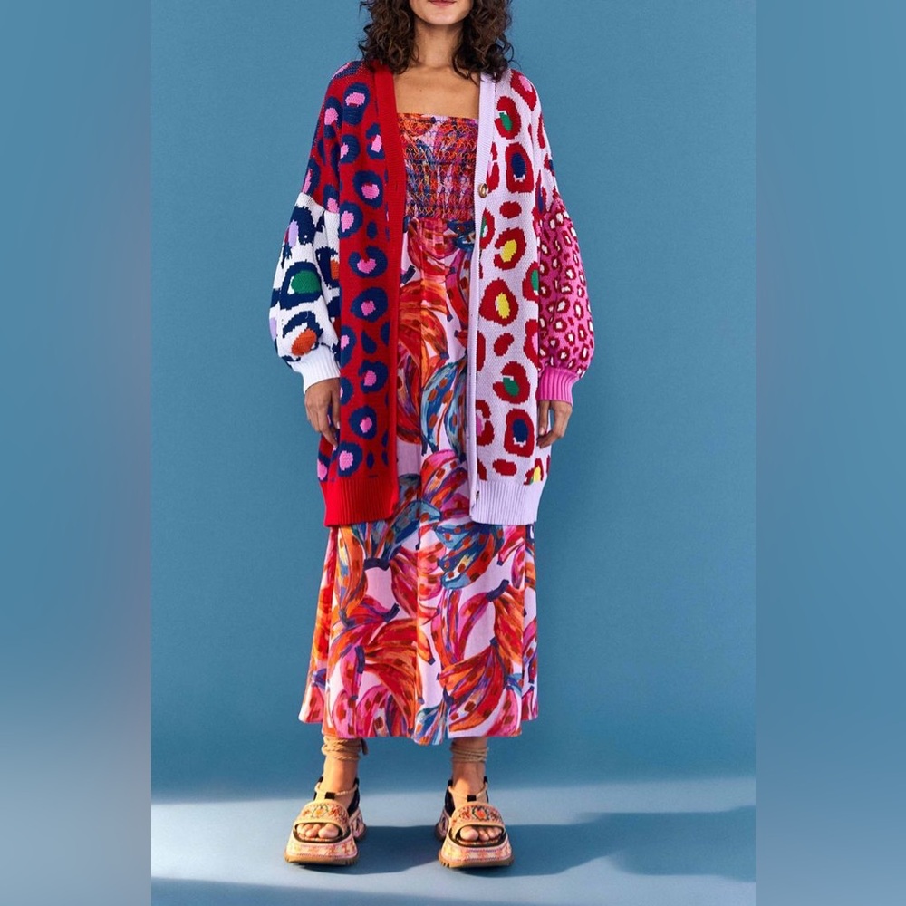 Farm Rio Leopard Pop Cardigan NWT